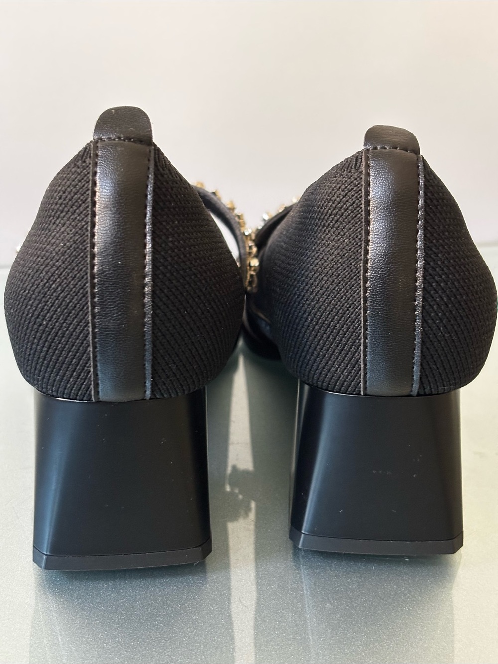 NEWBELLA Black Mary Jane Block Heel with Crystal - Picture 4 of 6